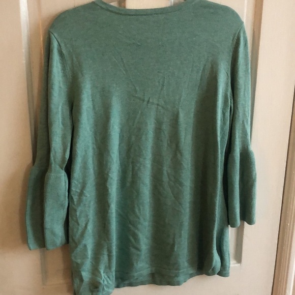 H By Halston V Neck 3/4 Bell Sleeve Blue Light Knit Sweater Top Large - Picture 6 of 9